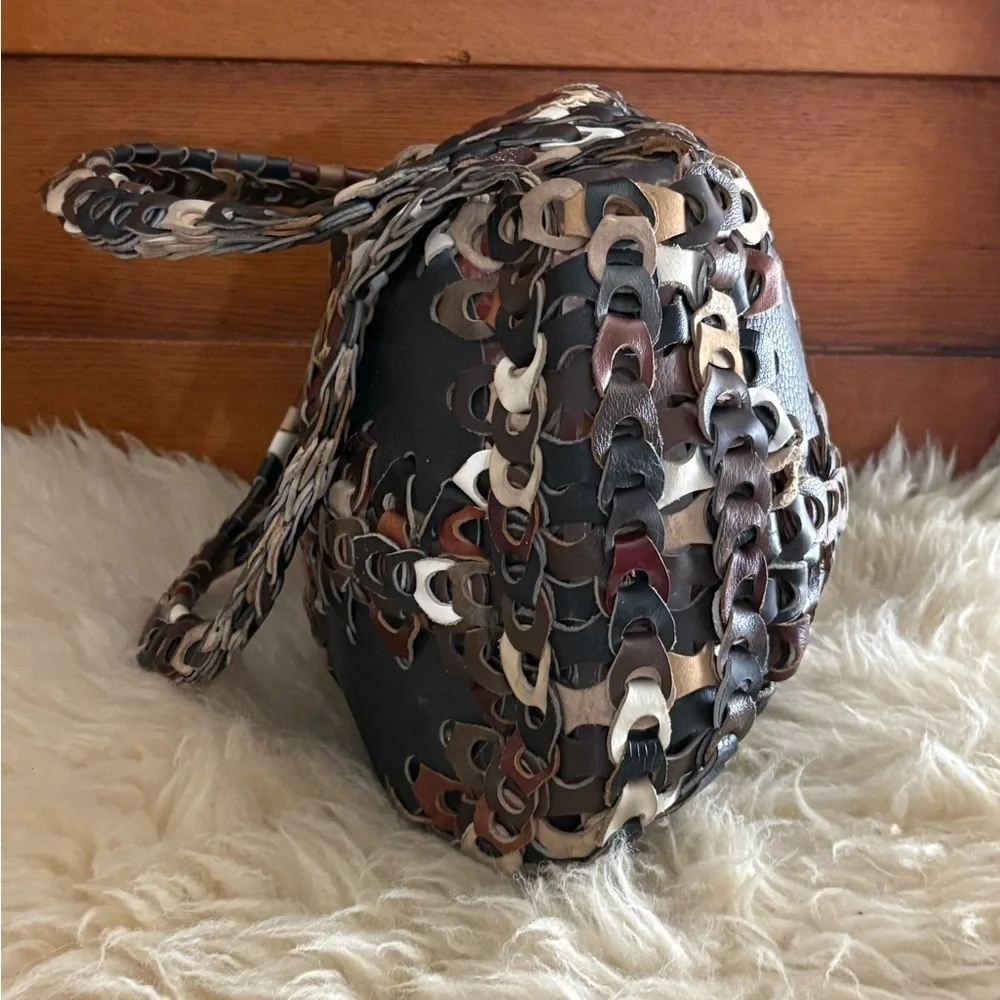 *RARE* 70’s Handmade Braided Leather Multi Brown Hobo Bohemian Bucket Tote Bag